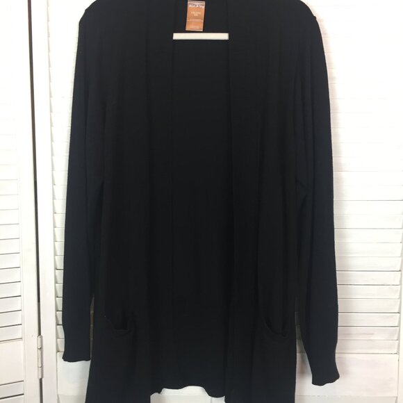 White Stag Sweaters - White Stag 2X/20 Black Long-Line Cardigan Sweater Pockets Ribbed Trim